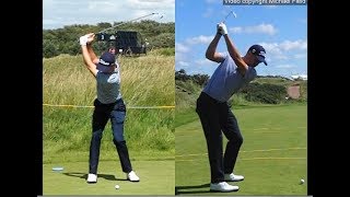 Justin Thomas golf swing  Long Iron faceon amp downtheline July 2017 [upl. by Hagep453]